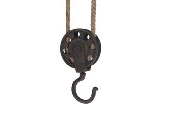 Pulley with hemp rope cast iron  55x11x4cm Dark brown