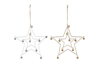 Star hanger with bells metal 18cm 2 assorted Gold/Silver
