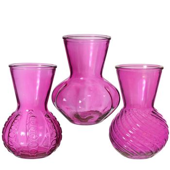 Vaas Kristal glas 3 assortie Ø13 h.18 cm fuchsia