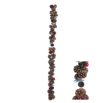 Garland Pinecone Red Star D8 H120cm Natural/Red