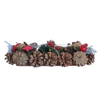 Tealight Holder 2L Pinecone Red Star 30x13x9cm Natural/Red