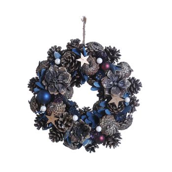 Wreath Pinecone White Berry Ø30 H8cm Blue/Gold