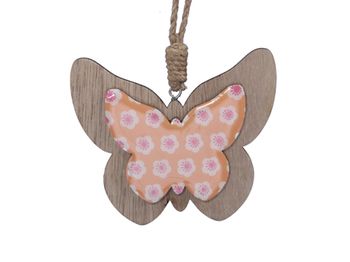 pb. 2 wooden butterflies/hanging orange 10cm