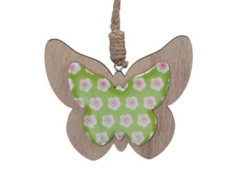 pb. 2 wooden butterflies/hanging green 10cm