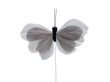 w/b. 16 feather butterflies/wire beige 12.5x7 cm