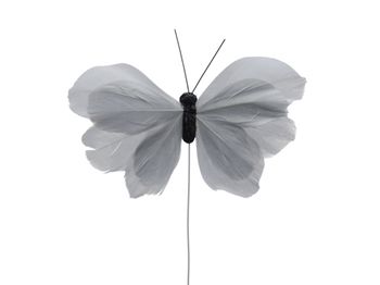 w/b. 16 feather butterflies/wire grey 12.5x7 cm