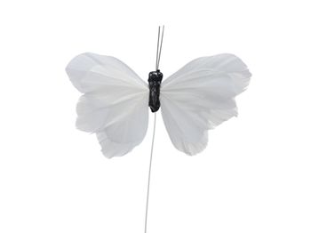 w/b. 16 feather butterflies/wire white 12.5x7 cm