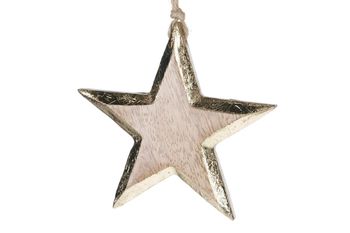 Hanging star mango wood 10x1.5x10cm Gold