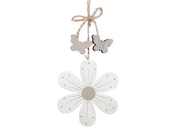pb. 4 wooden flowers/hanging white Ø8 cm