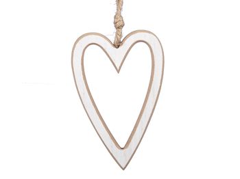 pb. 6 wooden hearts/hanging white 8,5x13,5cm