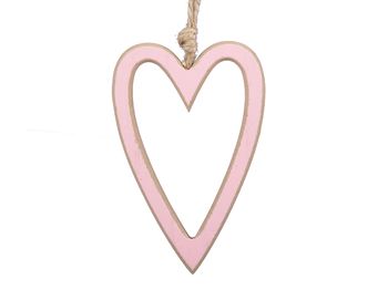 pb. 6 wooden hearts/hanging pink 8,5x13,5cm
