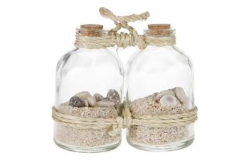 Bottle duo glass with shells 17x5x10cm Natural