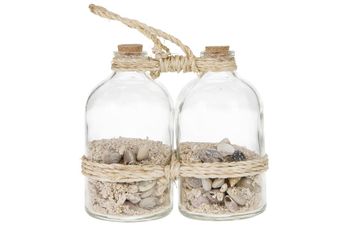Bottle duo glass with shells 9x5x13cm Natural