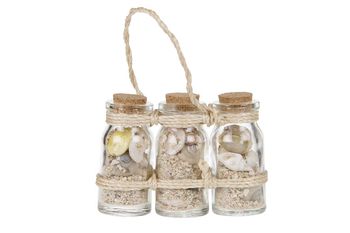 Bottle trio glass with shells 7x2.5x7cm Natural