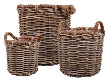 set 3 kubu basket round w/handle natural 30/36/46 cm