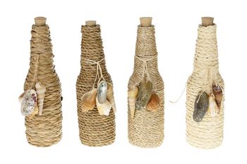 Rope bottle glass 6.5x6.5x23cm 1pc Natural mixed