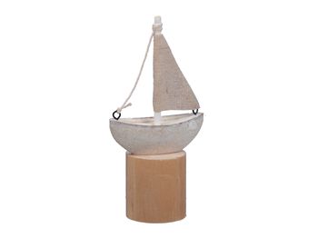 pc. 1 wooden boat standing white/sand 5x8x16 cm