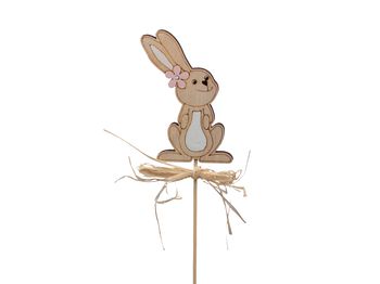 pb. 6 wooden rabbits/stick natural/pink 9x5 cm