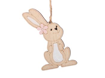 pb. 4 wooden rabbits/hanging natural/pink 6x11 cm