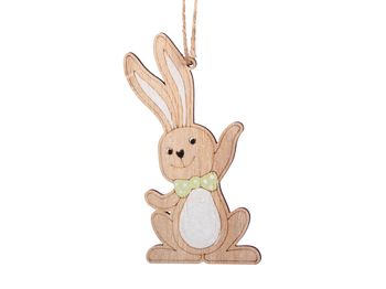 pb. 4 wooden rabbits/hanging natural/green 6x11.5 cm