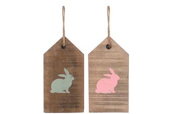 Holzanhänger Kaninchen Assorted Pink Grün 15x8x1,5cm - pro Stück