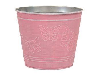 metal basket w/butterflies pink Ø 14x12 cm