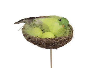 pb. 4 nests w/birdleggs (2)/stick green Ø 8 cm