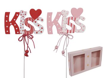 w/b. 12 wooden "kiss"/stick 2 ass. red/pink 9x5.5 cm