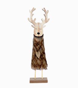 Deer Standing Fur Wood 9x5x33cm Brown
