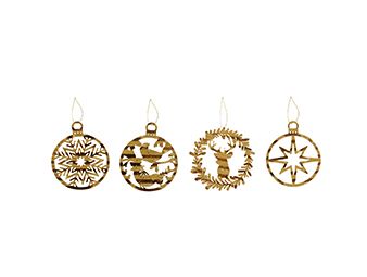 Hanger Christmas Round 4 assorted 12x10cm Gold