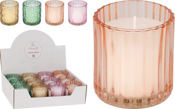 KERZE CITRONELLA IN GERIPPTEM GLAS 4 SORTIERT D8.5 H10CM