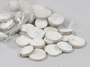 pb. 50 runde Holzscheiben White-wash 3-5cm