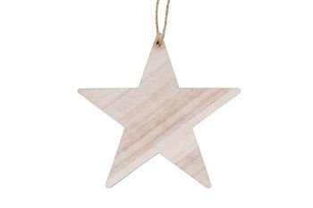 Wooden star 15cm rope 10pc - Natural-wash