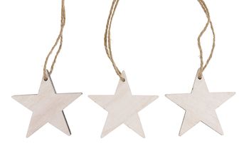 Wooden star 10cm rope 10pc - Natural-wash