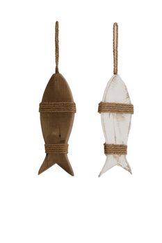 Hanging fish historic wood 28x10x1.5cm Natural/White Mixed