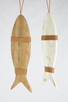 Hängefisch historisch Holz 58x16,5x1,5cm Natur/Weiß Gemischt