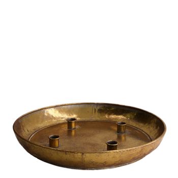 Dinnercandle holder metal 38x38x5.3cm Gold white-washed