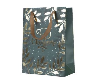 Giftbag papier met handvat groen/goud 18x8x24cm