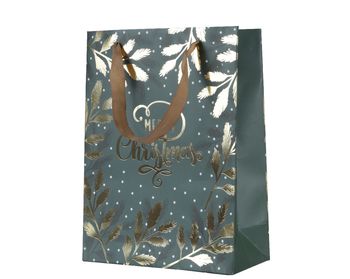 Giftbag papier met handvat groen/goud 30x12x42cm