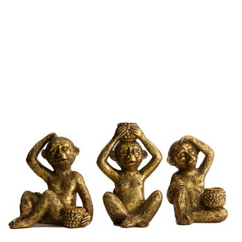 Dinnercandle holder monkey poly 10-13x9.5-11x14-16cm Gold Mixed