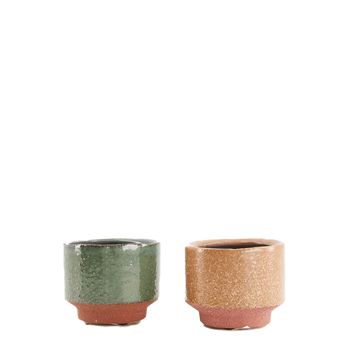 Planter ceramic Ø7.5x6cm Green/Brown Mixed