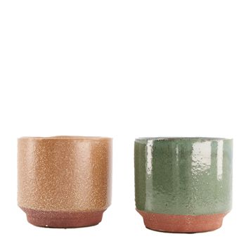 Planter ceramic Ø12.5x11cm Green/Brown Mixed