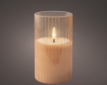 LED Kerze Glas BO innen rosa/warmweiß H12.5 D7.5cm