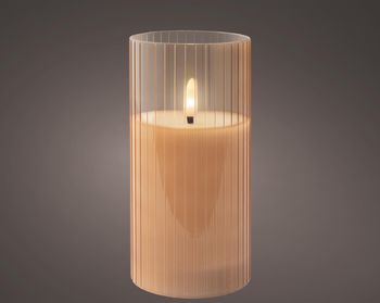 LED Kerze Glas BO innen rosa/warmweiß H15 D7,5cm