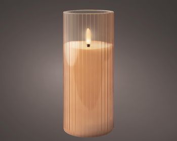 LED kaars glas BO binnen roze/warm wit H17,5 D7,5cm
