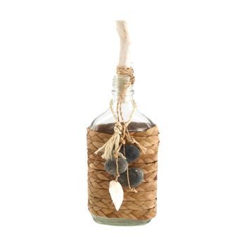 Bottle glass with rope/shells 10x5x27cm Natural