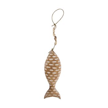 Fish M wood with rope 39x14x2,5cm White-wash