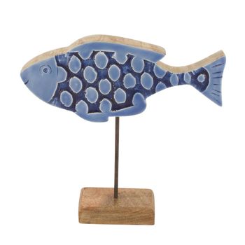 Fisch Mango Holz 25x5x25cm Blau