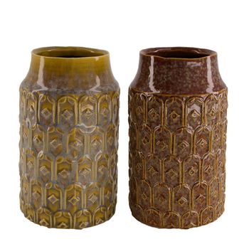 Vase ceramic Ø13x21cm Brown/Yellow mix