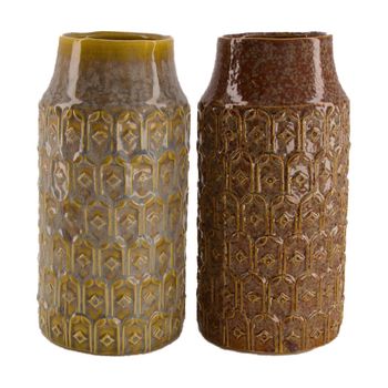 Vase ceramic Ø14x27.5cm Brown/Yellow mix